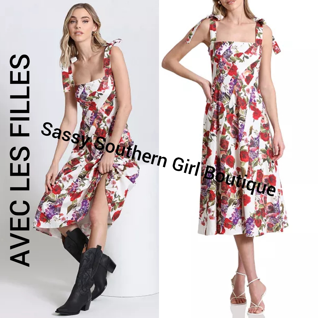 Avec Les Filles Floral Midi Dress